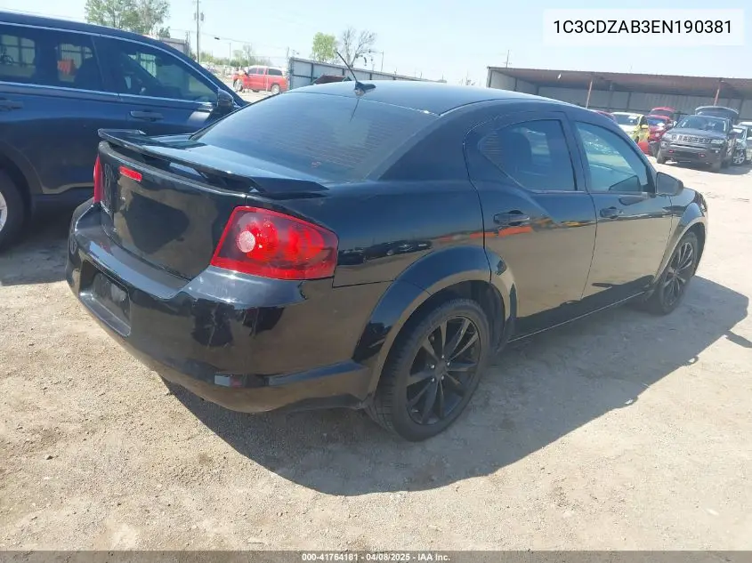 2014 Dodge Avenger Se VIN: 1C3CDZAB3EN190381 Lot: 41764181