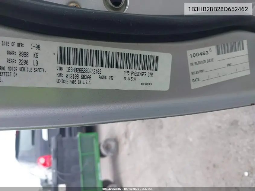 2008 Dodge Caliber Se VIN: 1B3HB28B28D652462 Lot: 42253607