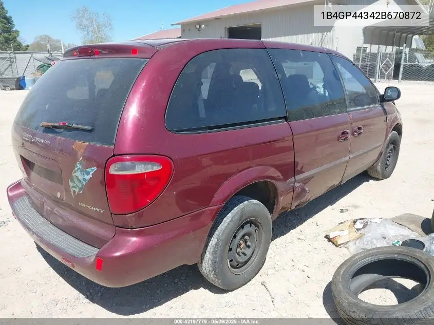 2002 Dodge Grand Caravan Sport VIN: 1B4GP44342B670872 Lot: 42197779