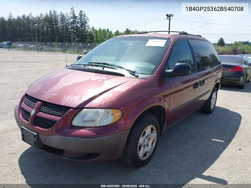 2002 Dodge Caravan Se VIN: 1B4GP25362B540708 Lot: 42207093