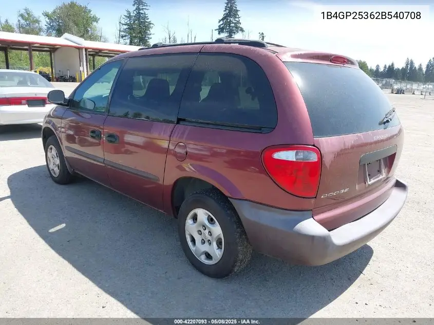 2002 Dodge Caravan Se VIN: 1B4GP25362B540708 Lot: 42207093