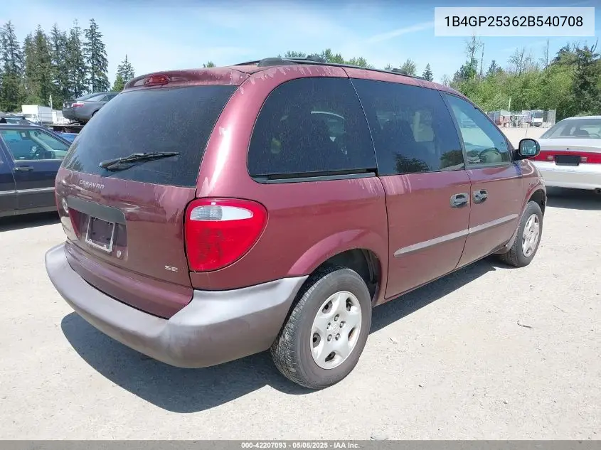 2002 Dodge Caravan Se VIN: 1B4GP25362B540708 Lot: 42207093