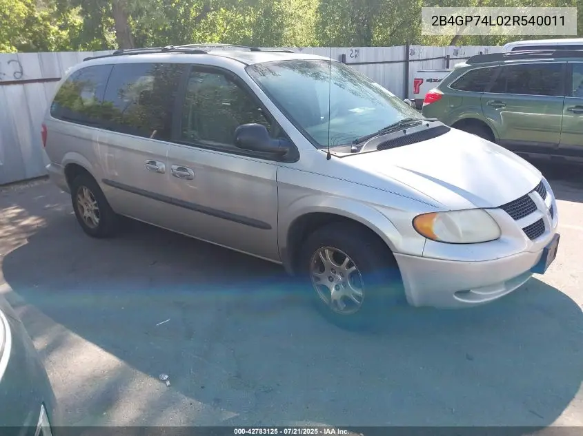 2002 Dodge Grand Caravan Ex VIN: 2B4GP74L02R540011 Lot: 42783125