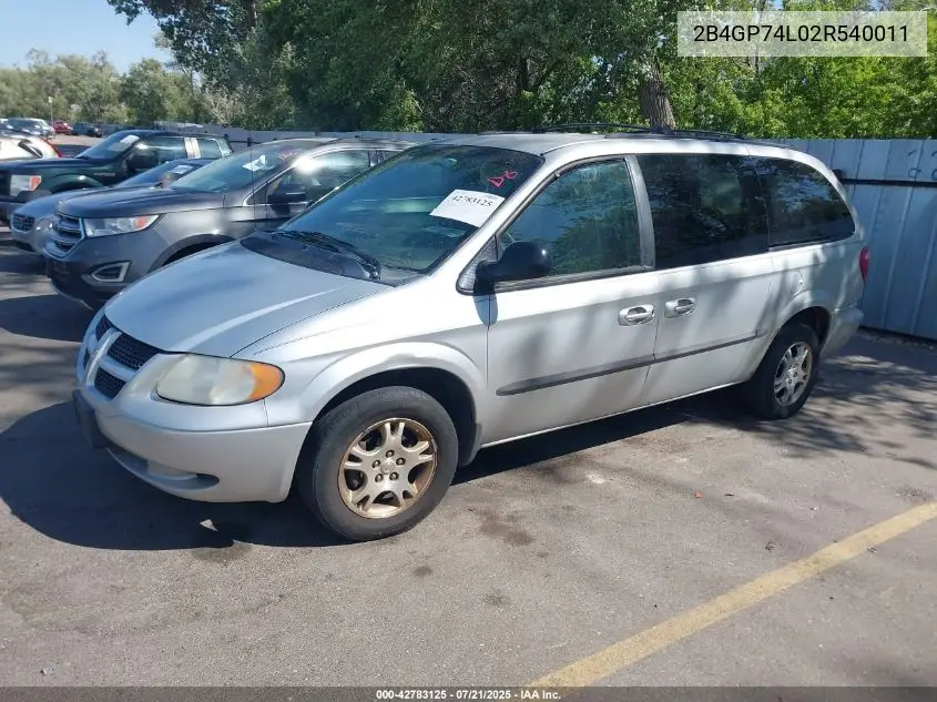 2002 Dodge Grand Caravan Ex VIN: 2B4GP74L02R540011 Lot: 42783125