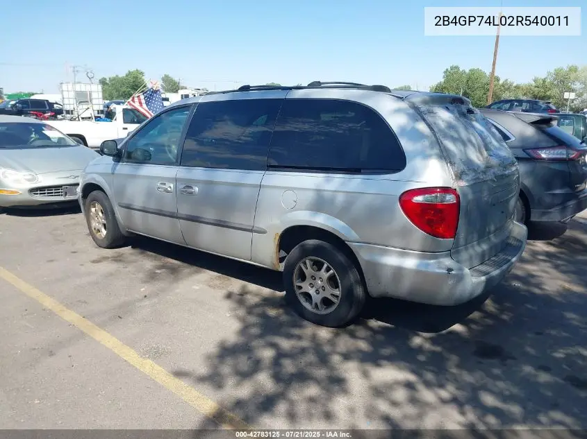 2002 Dodge Grand Caravan Ex VIN: 2B4GP74L02R540011 Lot: 42783125