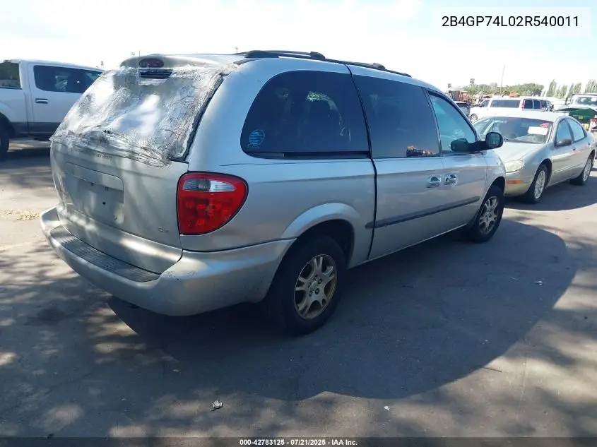 2002 Dodge Grand Caravan Ex VIN: 2B4GP74L02R540011 Lot: 42783125