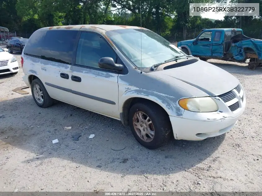 2003 Dodge Caravan Se VIN: 1D8GP25RX3B322779 Lot: 42611473