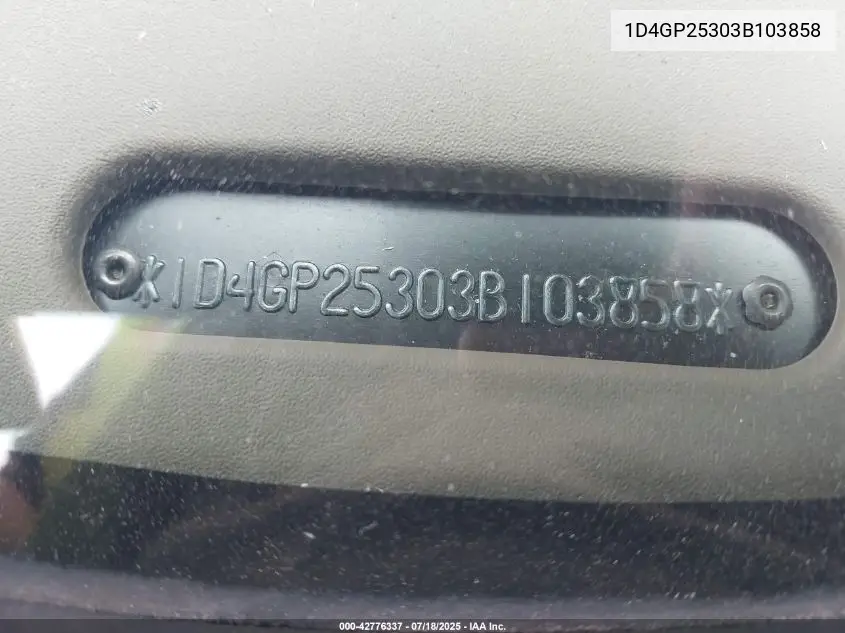 2003 Dodge Caravan Se VIN: 1D4GP25303B103858 Lot: 42776337