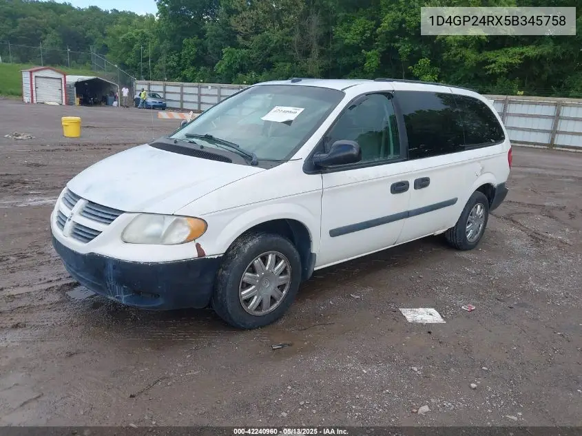 2005 Dodge Grand Caravan Se VIN: 1D4GP24RX5B345758 Lot: 42240960