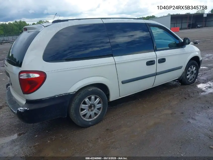 2005 Dodge Grand Caravan Se VIN: 1D4GP24RX5B345758 Lot: 42240960