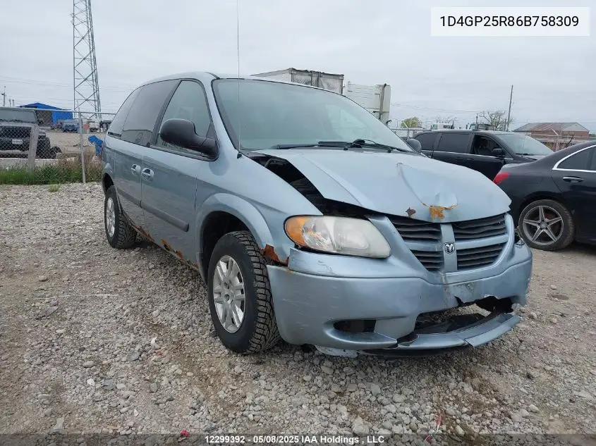 2006 Dodge Caravan Se VIN: 1D4GP25R86B758309 Lot: 12299392
