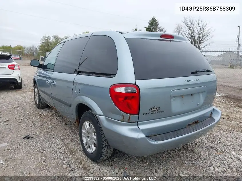 2006 Dodge Caravan Se VIN: 1D4GP25R86B758309 Lot: 12299392