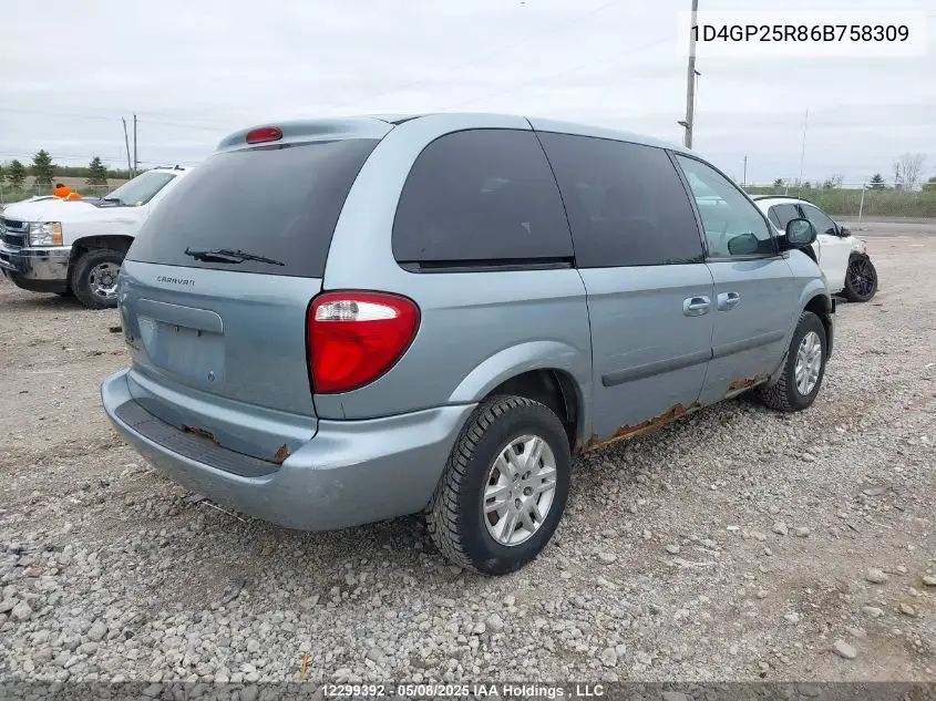 2006 Dodge Caravan Se VIN: 1D4GP25R86B758309 Lot: 12299392
