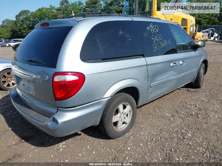 2006 Dodge Grand Caravan Sxt VIN: 2D8GP44L76R868647 Lot: 42580415