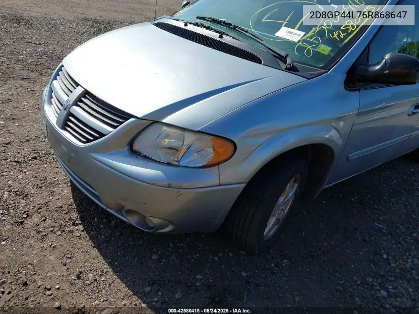 2006 Dodge Grand Caravan Sxt VIN: 2D8GP44L76R868647 Lot: 42580415
