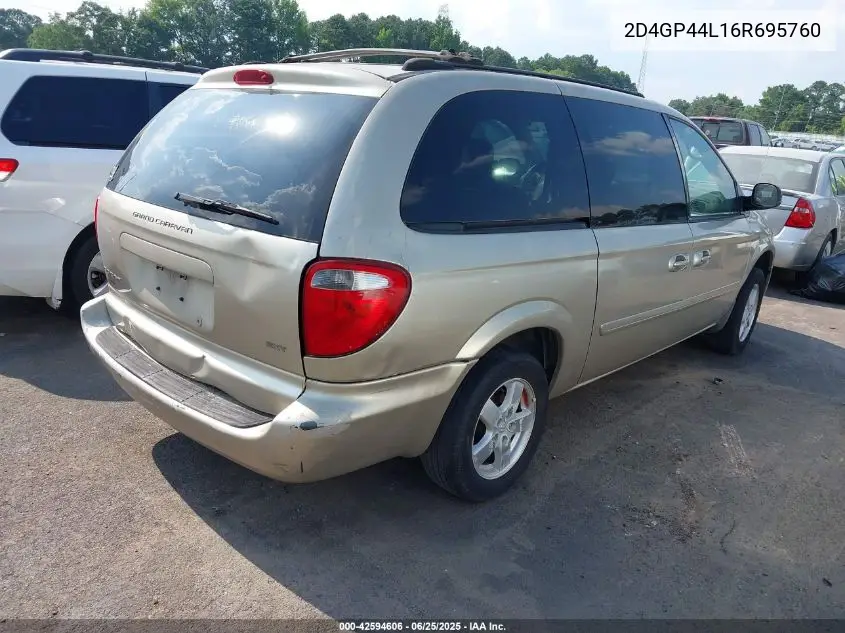2006 Dodge Grand Caravan Sxt VIN: 2D4GP44L16R695760 Lot: 42594606