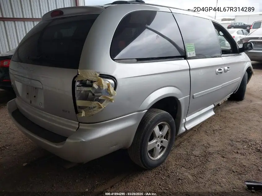 2007 Dodge Grand Caravan Sxt VIN: 2D4GP44L67R314289 Lot: 41894295