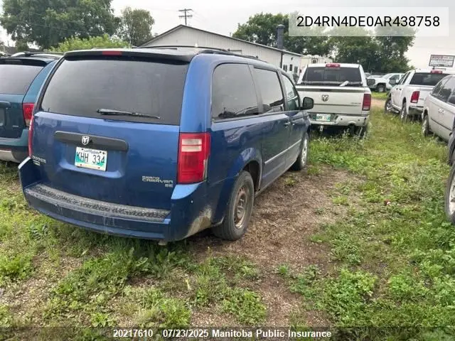 2010 Dodge Grand Caravan Se VIN: 2D4RN4DE0AR438758 Lot: 20217610