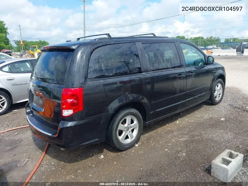 2012 Dodge Grand Caravan Sxt VIN: 2C4RDGCGXCR104597 Lot: 42257815
