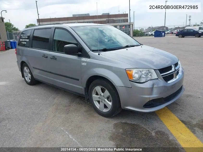 2014 Dodge Grand Caravan Se VIN: 2C4RDGBG0ER472985 Lot: 20214154