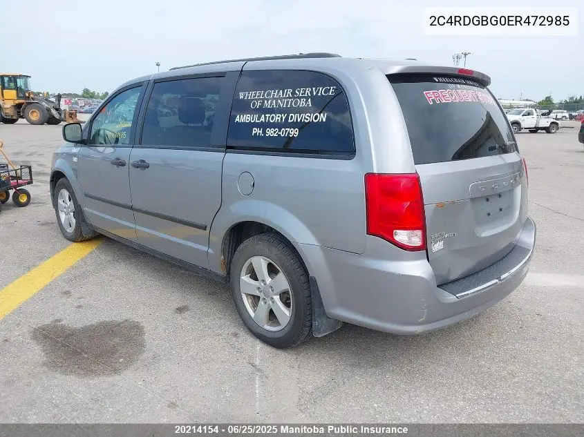 2014 Dodge Grand Caravan Se VIN: 2C4RDGBG0ER472985 Lot: 20214154