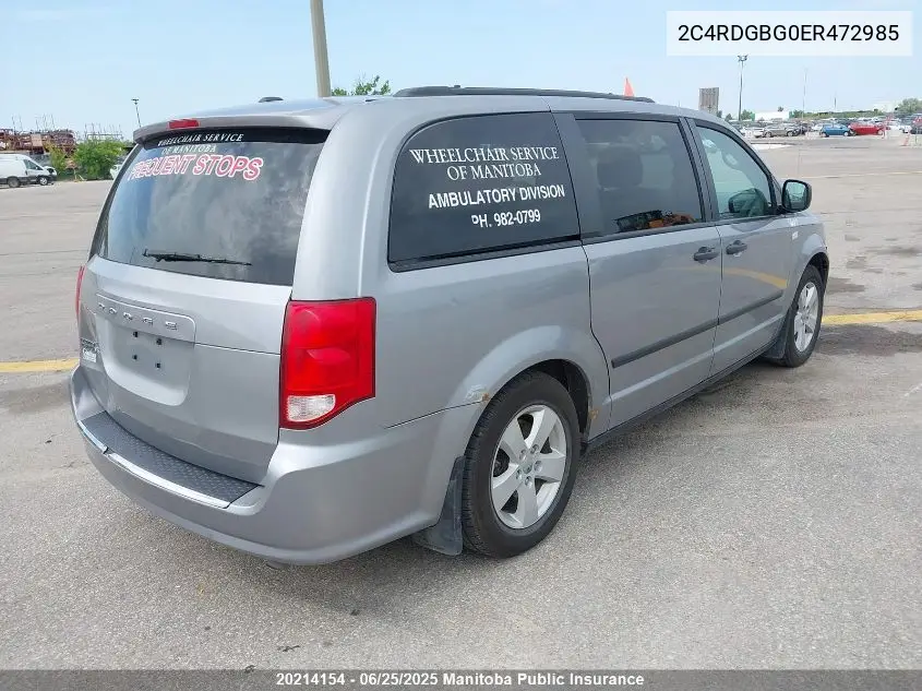 2014 Dodge Grand Caravan Se VIN: 2C4RDGBG0ER472985 Lot: 20214154