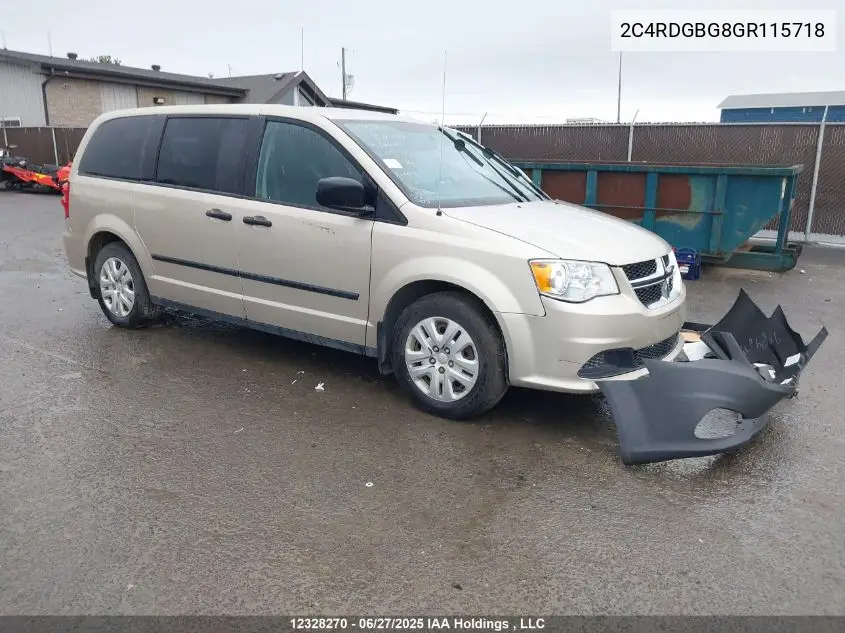 2016 Dodge Grand Caravan VIN: 2C4RDGBG8GR115718 Lot: 12328270