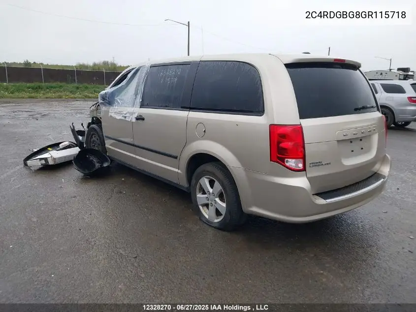 2016 Dodge Grand Caravan VIN: 2C4RDGBG8GR115718 Lot: 12328270