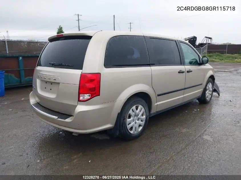 2016 Dodge Grand Caravan VIN: 2C4RDGBG8GR115718 Lot: 12328270