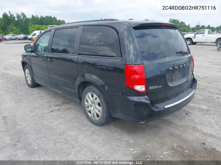 2017 Dodge Grand Caravan Cvp/Sxt VIN: 2C4RDGBG2HR751116 Lot: 12337534