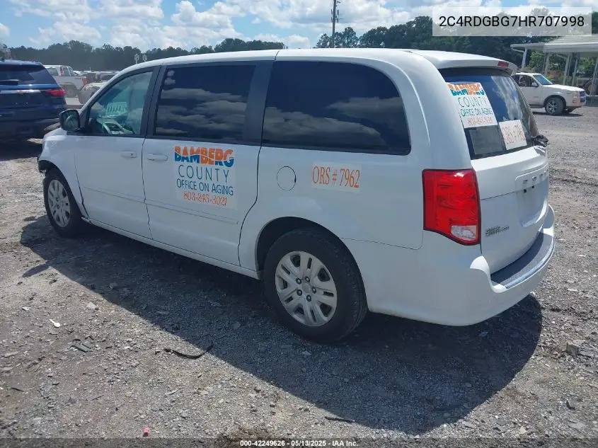 2017 Dodge Grand Caravan Se VIN: 2C4RDGBG7HR707998 Lot: 42249626