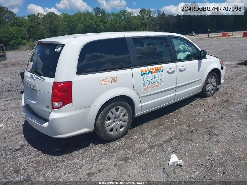 2017 Dodge Grand Caravan Se VIN: 2C4RDGBG7HR707998 Lot: 42249626