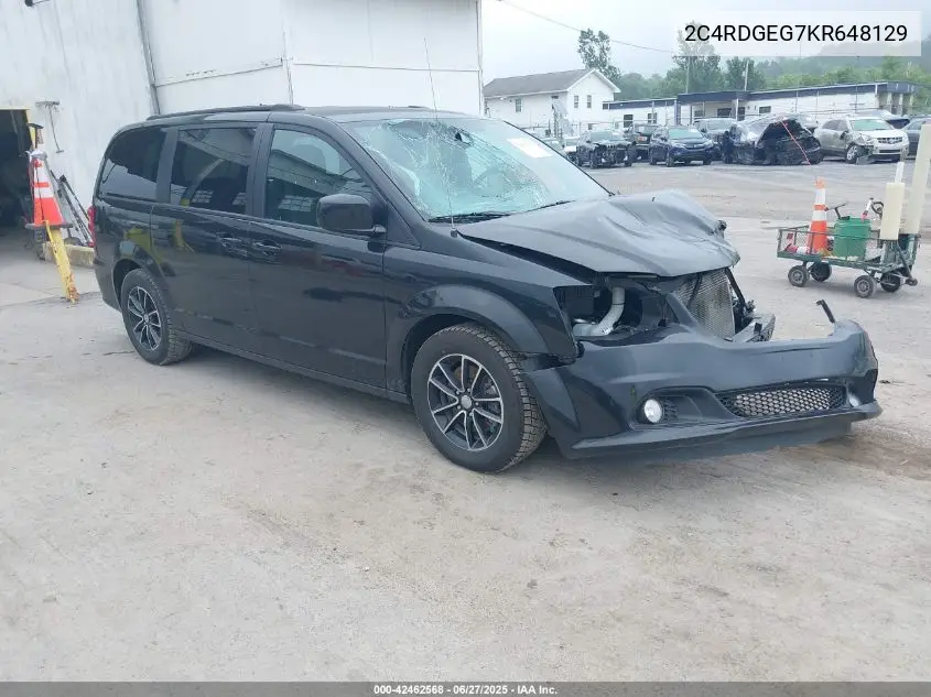 2019 Dodge Grand Caravan Gt VIN: 2C4RDGEG7KR648129 Lot: 42462568