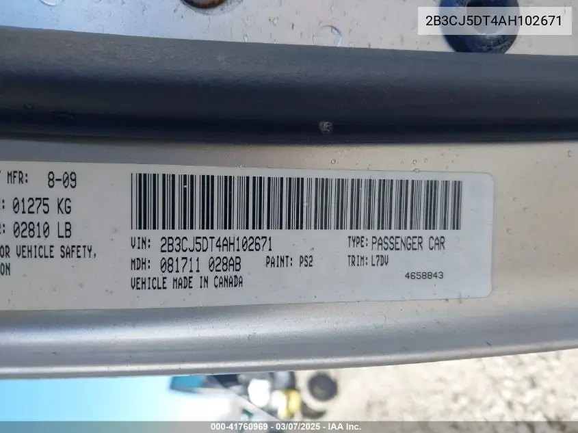 2010 Dodge Challenger R/T VIN: 2B3CJ5DT4AH102671 Lot: 41760969