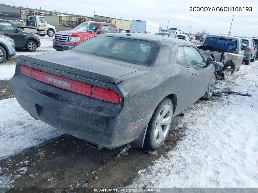 2012 Dodge Challenger Sxt VIN: 2C3CDYAG6CH106193 Lot: 41641118