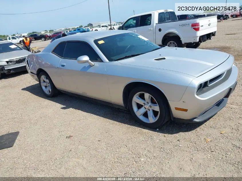 2012 Dodge Challenger Sxt VIN: 2C3CDYAG0CH275478 Lot: 42235169