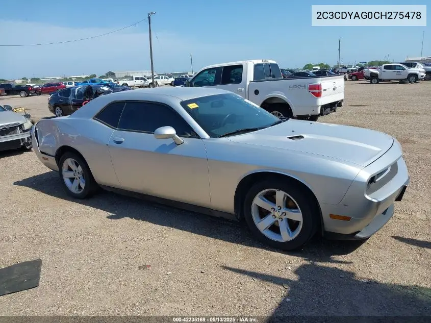 2012 Dodge Challenger Sxt VIN: 2C3CDYAG0CH275478 Lot: 42235169
