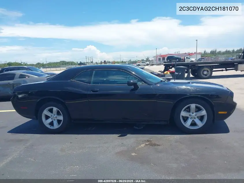 2012 Dodge Challenger Sxt VIN: 2C3CDYAG2CH181070 Lot: 42597826