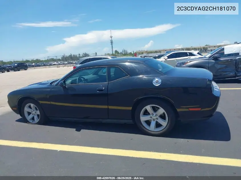 2012 Dodge Challenger Sxt VIN: 2C3CDYAG2CH181070 Lot: 42597826