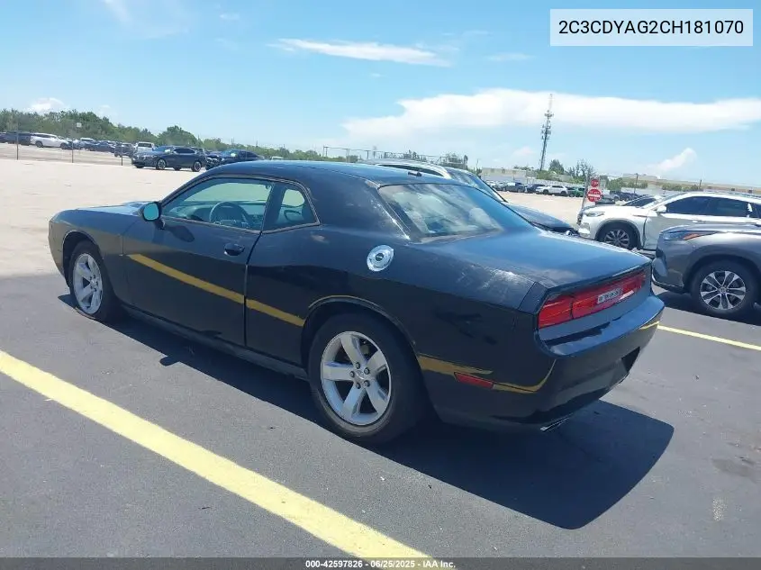2012 Dodge Challenger Sxt VIN: 2C3CDYAG2CH181070 Lot: 42597826