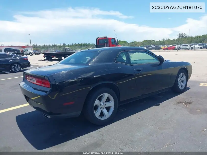 2012 Dodge Challenger Sxt VIN: 2C3CDYAG2CH181070 Lot: 42597826