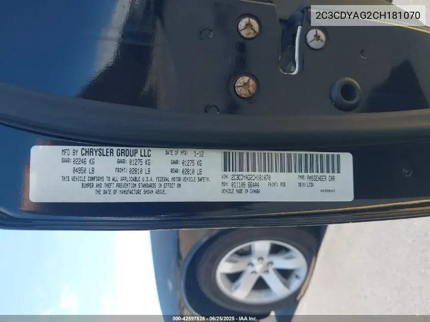 2012 Dodge Challenger Sxt VIN: 2C3CDYAG2CH181070 Lot: 42597826