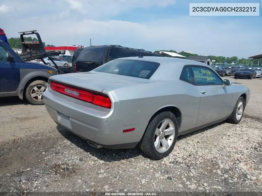 2012 Dodge Challenger Sxt VIN: 2C3CDYAG0CH232212 Lot: 42639885