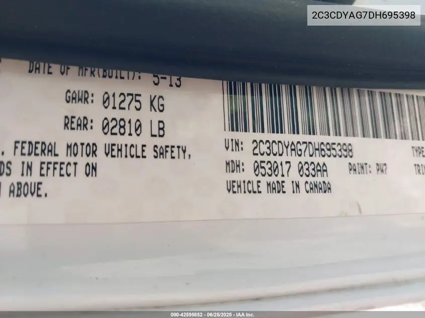 2013 Dodge Challenger Sxt Plus VIN: 2C3CDYAG7DH695398 Lot: 42595852