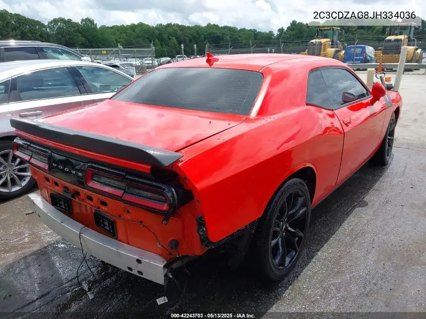 2018 Dodge Challenger Sxt Plus VIN: 2C3CDZAG8JH334036 Lot: 42243703