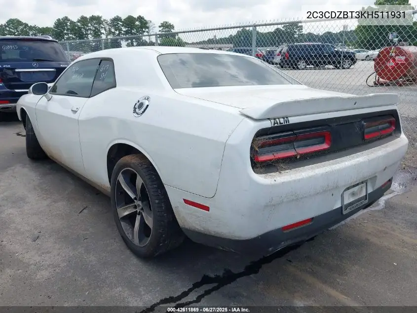 2019 Dodge Challenger R/T VIN: 2C3CDZBT3KH511931 Lot: 42611869
