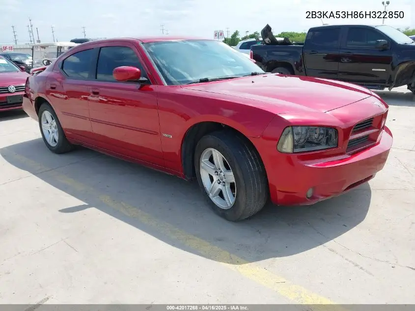 2006 Dodge Charger Rt VIN: 2B3KA53H86H322850 Lot: 42017268