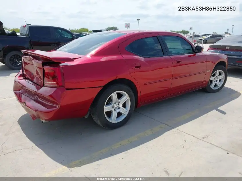 2006 Dodge Charger Rt VIN: 2B3KA53H86H322850 Lot: 42017268