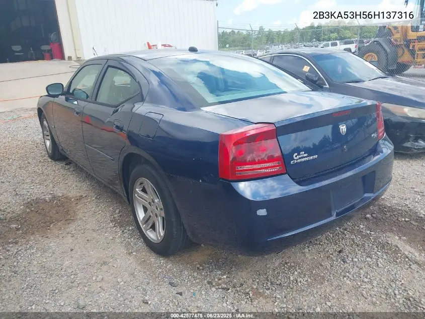 2006 Dodge Charger Rt VIN: 2B3KA53H56H137316 Lot: 42577475