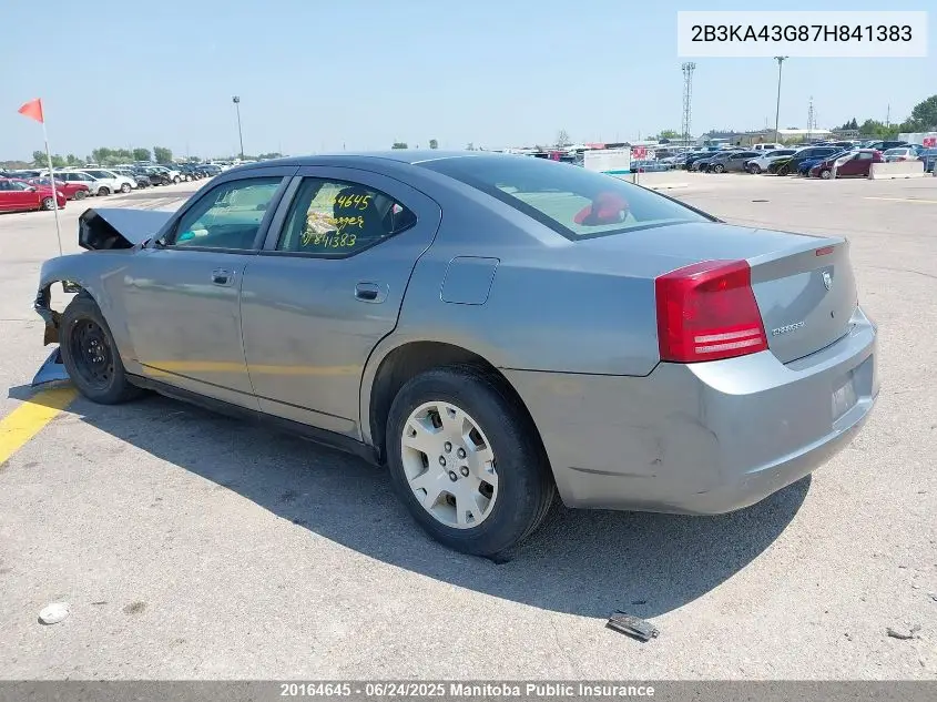 2007 Dodge Charger VIN: 2B3KA43G87H841383 Lot: 20164645